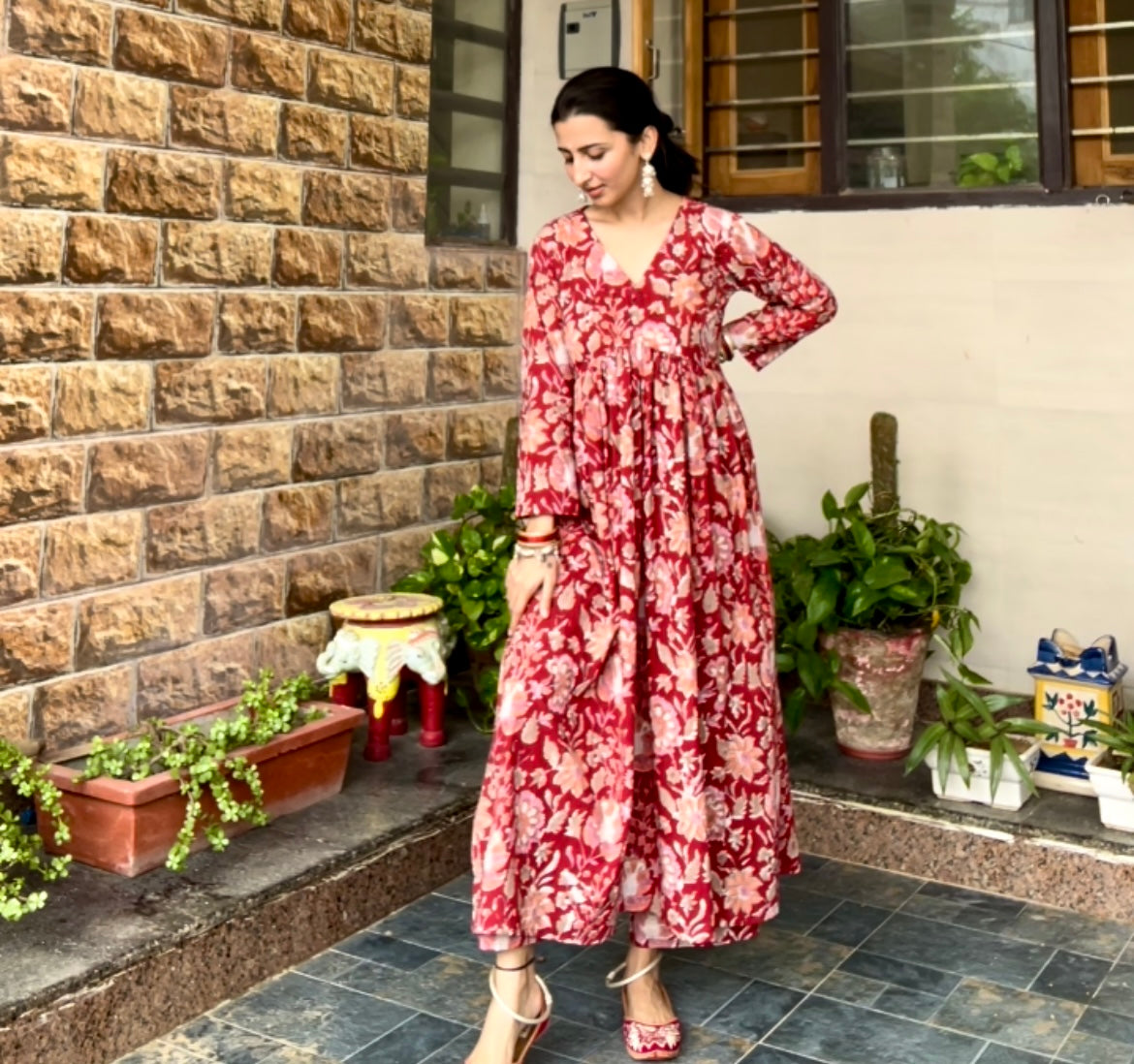 Crimson Bloom Kurta Set