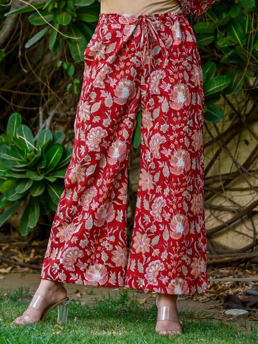 Crimson Bloom Relaxed Pants