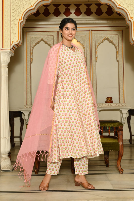 Pink Buds Kurta Set without Dupatta