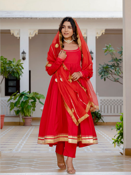 Red Rangrez Anarkali Suit Set