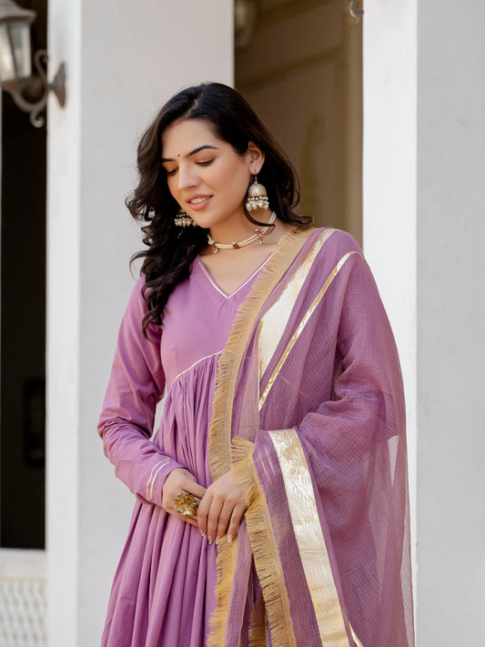 Mauve Rangrez Anarkali Suit Set