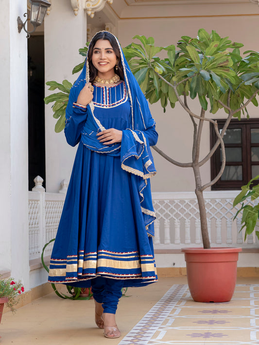 Royal Blue Rangrez lace anarkali suit set