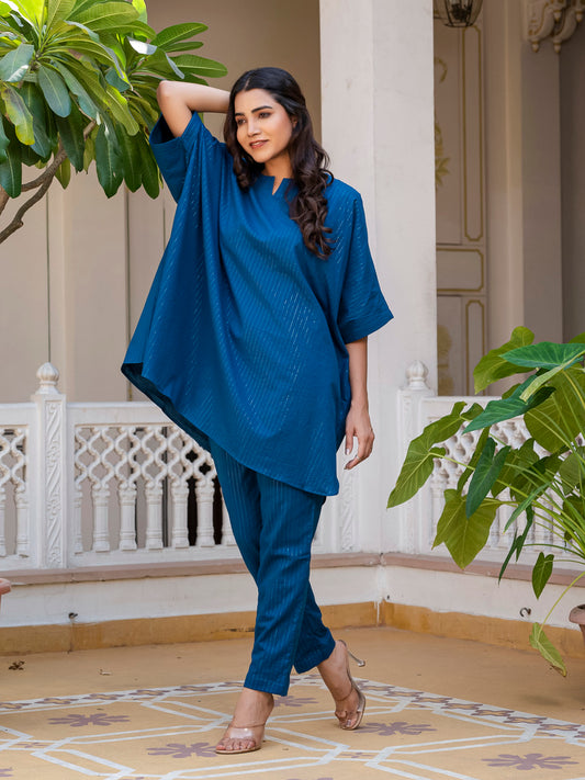 Blue lurex kaftan set