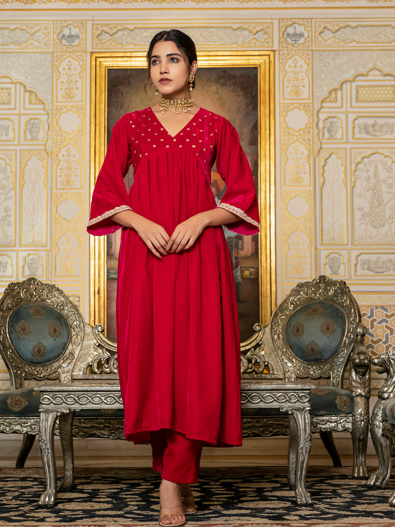 Magenta Sequin Velvet Kurta Set