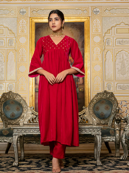 Magenta Sequin Velvet Kurta Set