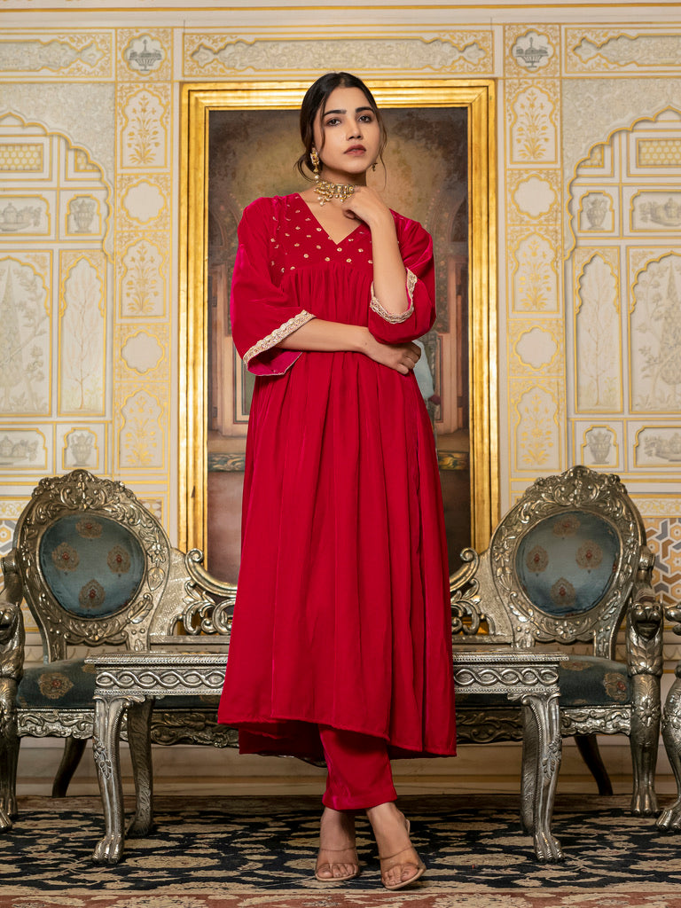 Magenta Sequin Velvet Kurta Set