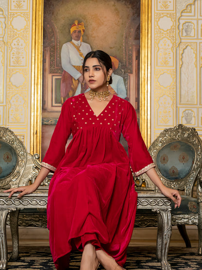 Magenta Sequin Velvet Kurta Set