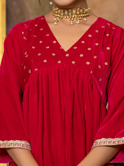 Magenta Sequin Velvet Kurta Set