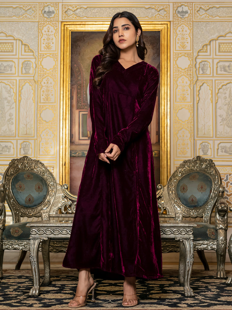 Wine velvet slit dress