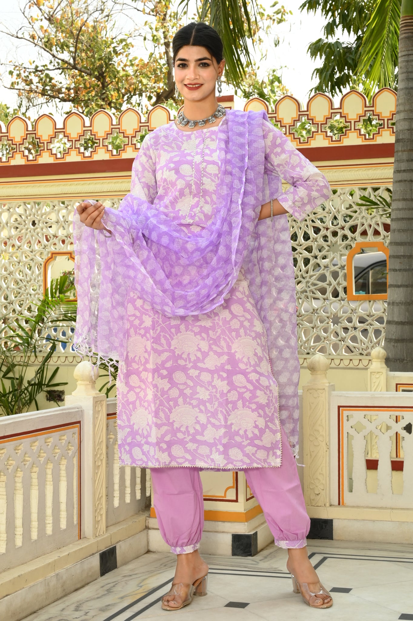 Lavender Meadows Hand-Block Suit Set